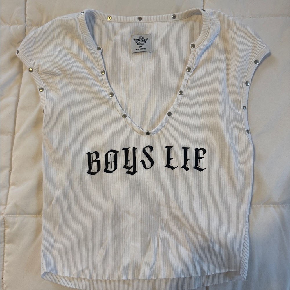 Boys Lie White Studded Graphic Top